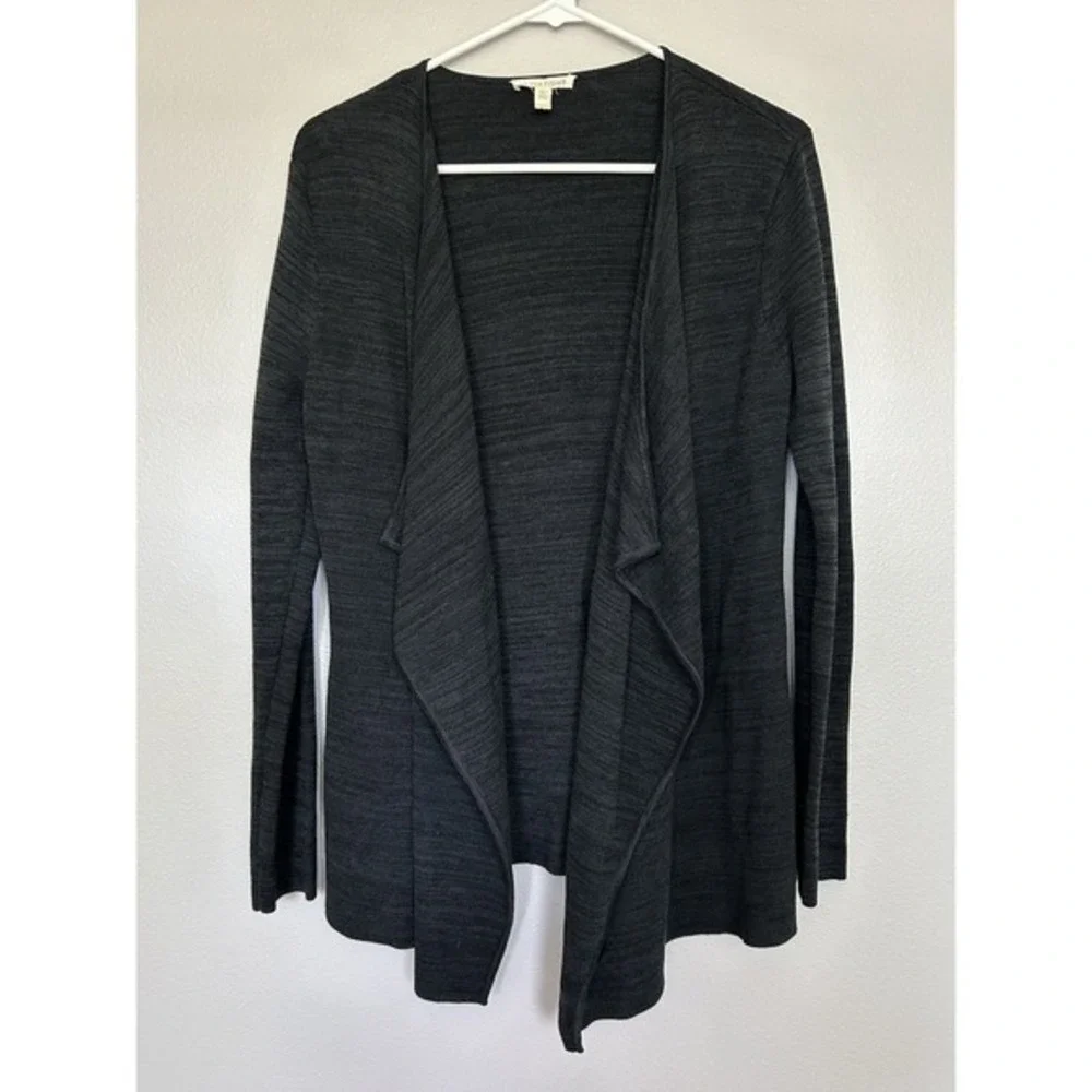 Eileen‎ Fisher draped Open Front Cardigan S Black Textured Minimalist silk blend